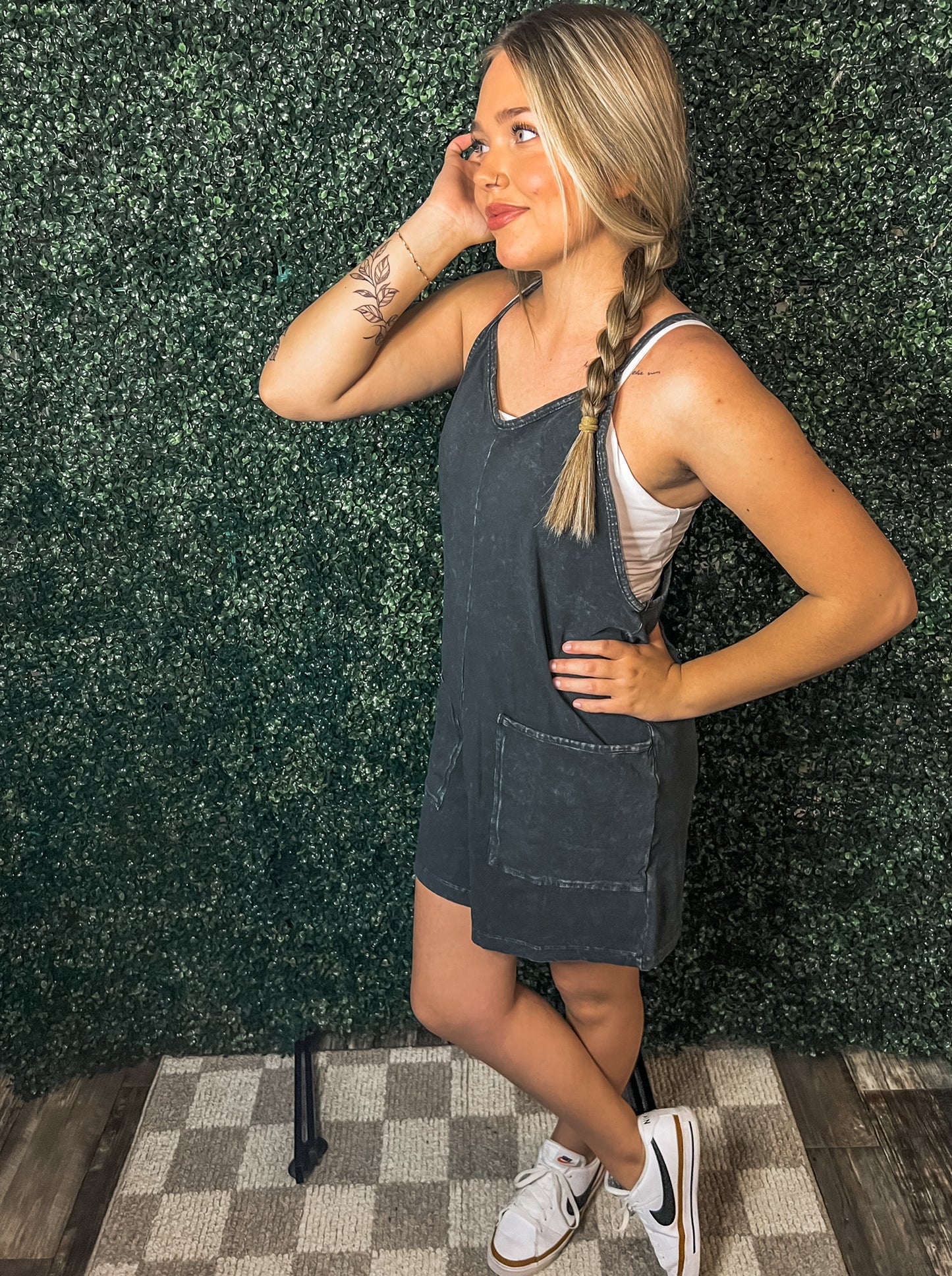 Mineral Wash Romper Black