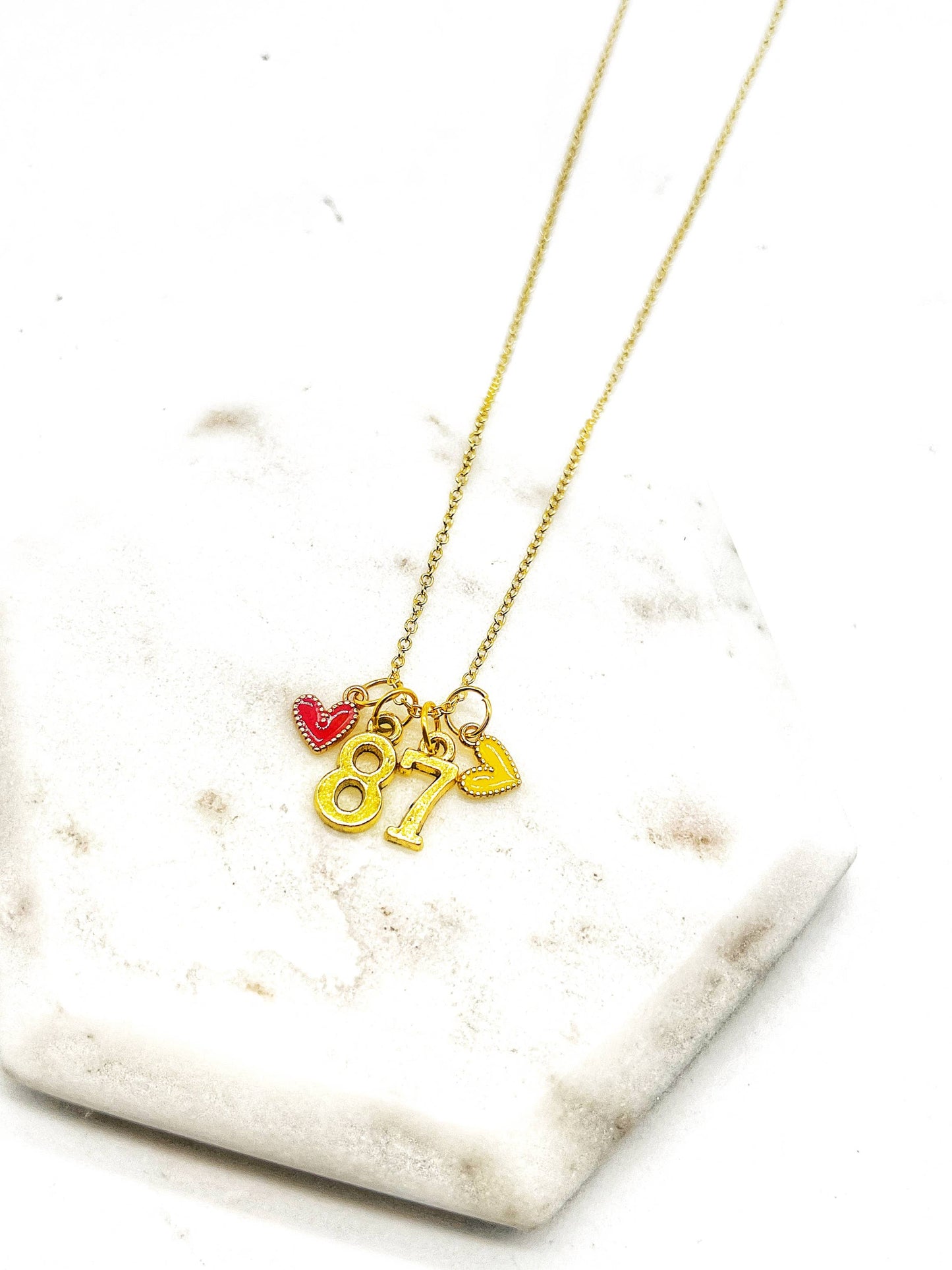 Gold 87 Kelce Kansas City Charm Necklace Chiefs KC