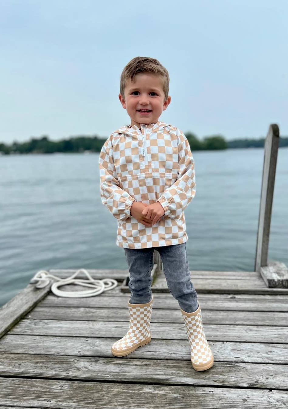 Tan Check Rain Boots