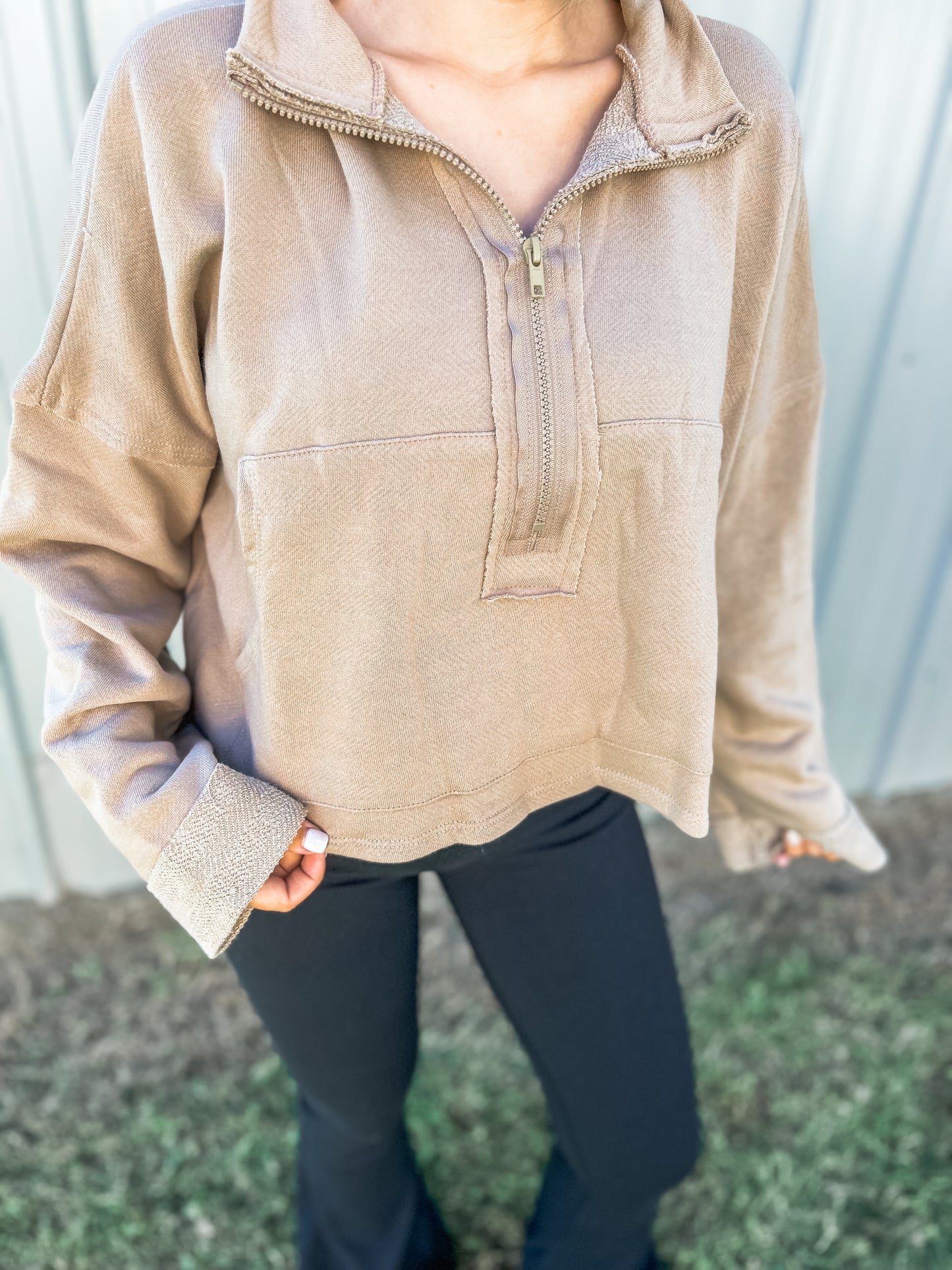 Zip-up Solid Knit Crop Sweatshirt - Sawyer + Co.