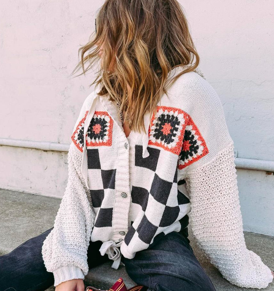 Chenille Checkered Bubble Sweater - POL