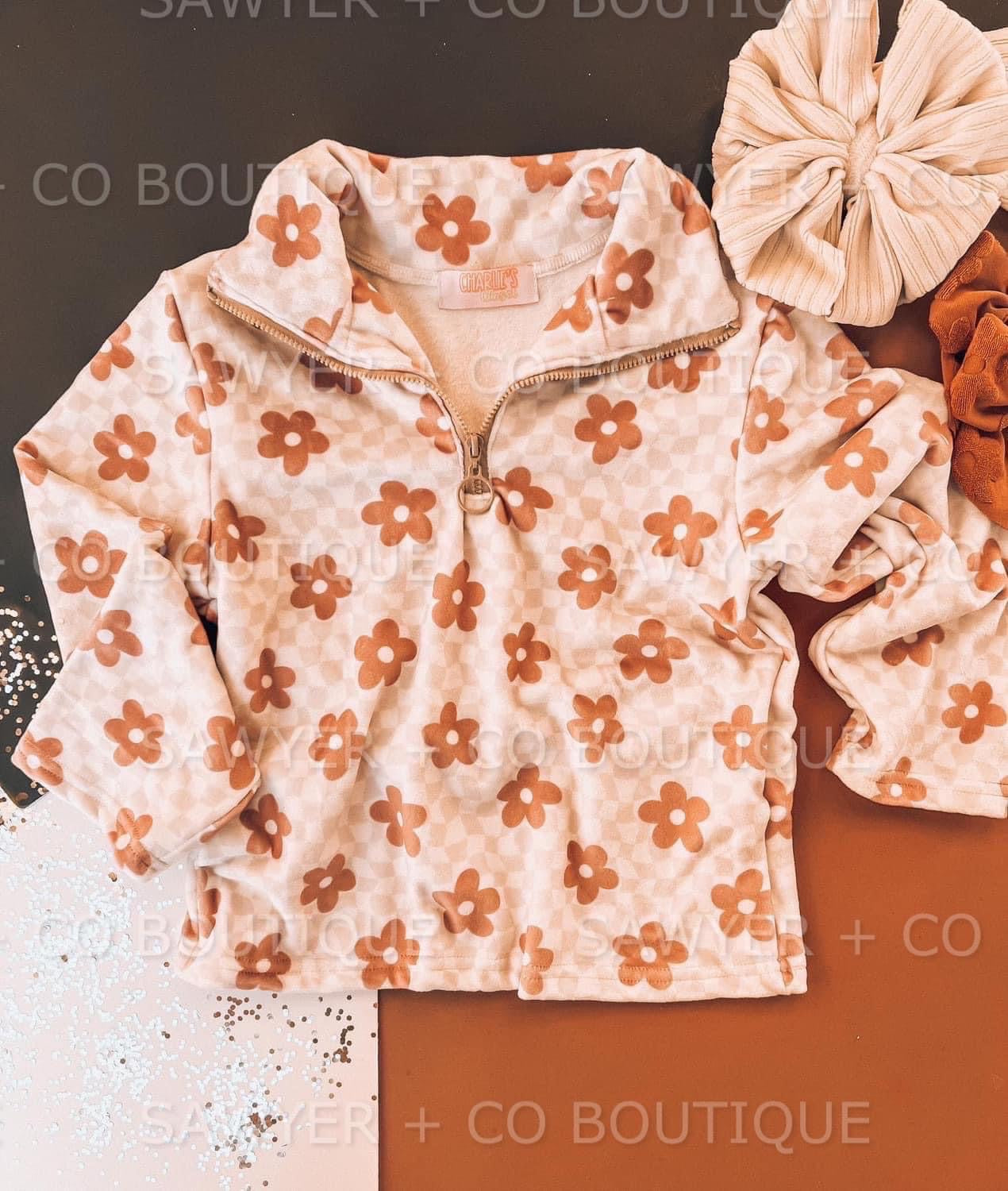 Trendy Zip Ups Neutral Checkered Flowers Toddler