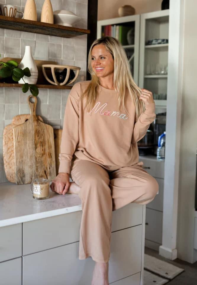 Custom Mama Embroidered French Terry Crewneck