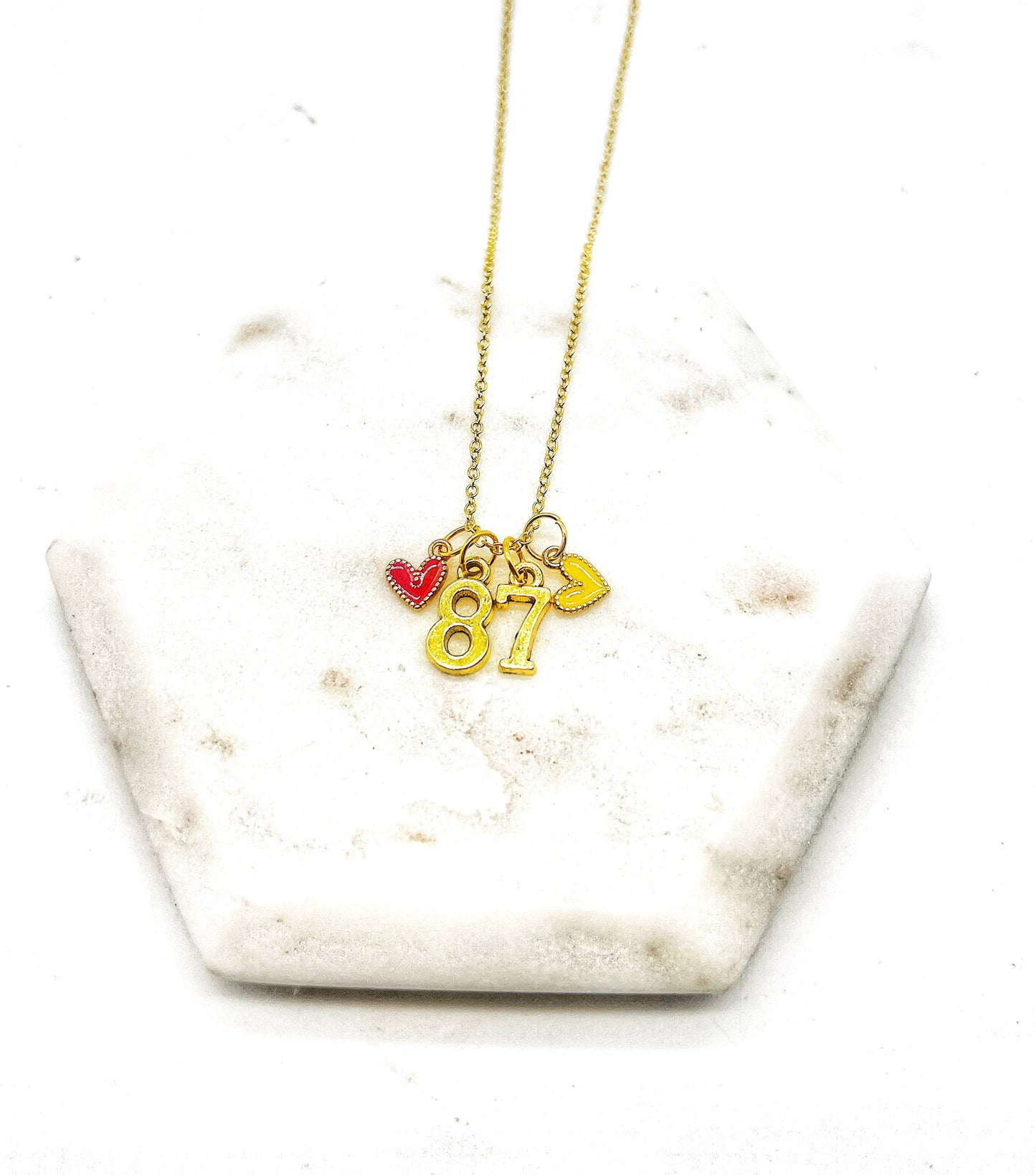 Gold 87 Kelce Kansas City Charm Necklace Chiefs KC